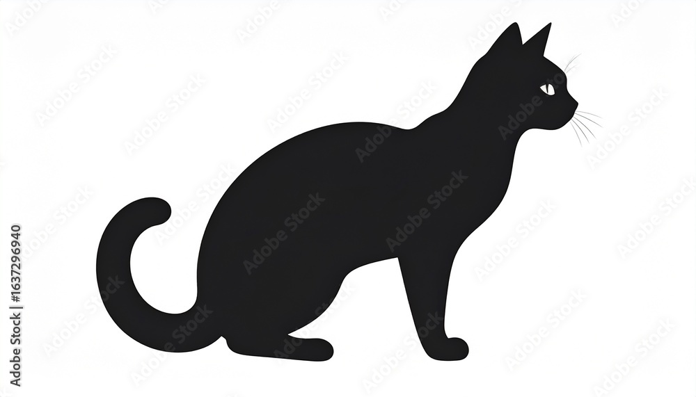 Obraz premium Minimalist black cat silhouette illustration on white background. Detailed high quality image. 