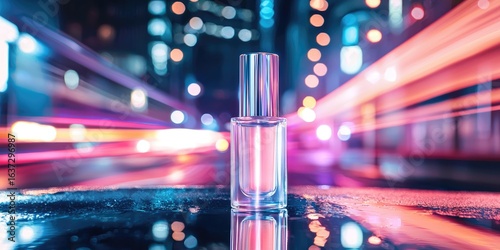 Nighttime mood with Collistar product and soft light trails in the background Stock photo