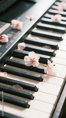 Wallpaper Mural Portrait Piano Keys Close-Up with Blossoms — Elegant Spring Music Scene Torontodigital.ca