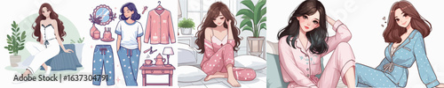 vector image of a woman wearing pajamas on a white background