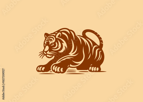 Tiger pouncing logo representing agility, fierce focus, and predatory power.
