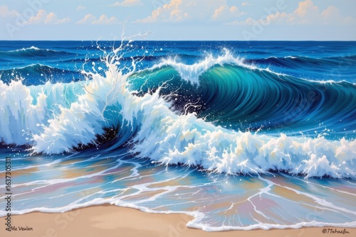 Turquoise Ocean Waves Crashing Sandy Beach