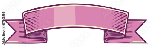Decorative pink ribbon banner with vintage engraving style and cream border