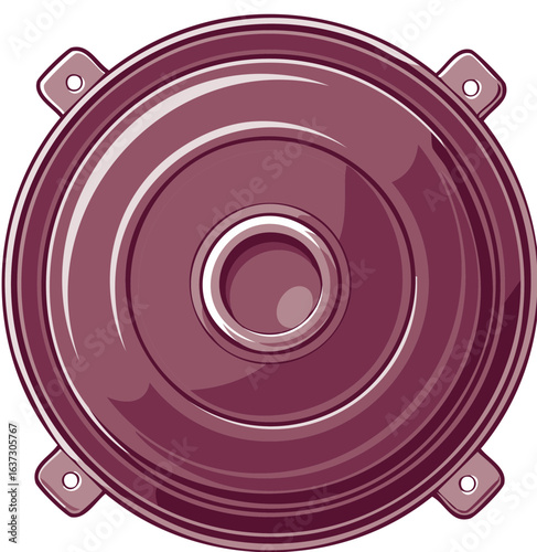 Flat Illustration of a Round Speaker with a Deep Purple Tone and Mounting Brackets