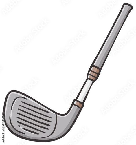 Cartoon Golf Club Sports Equipment with Grooved Head and Textured Handle Illustration