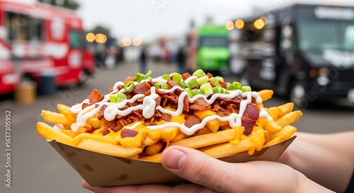 Loaded French Fries with Cheese, Bacon, and Green Onions