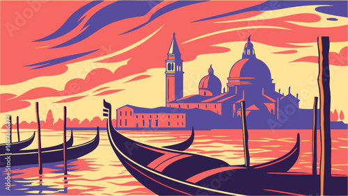 Venice italy travel art print gondola grand canal san giorgio maggiore beautiful venetian landscape poster