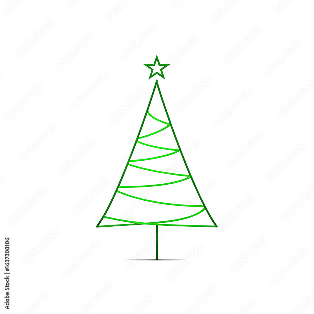 Fototapeta premium Minimalist Green Line Art Christmas Tree