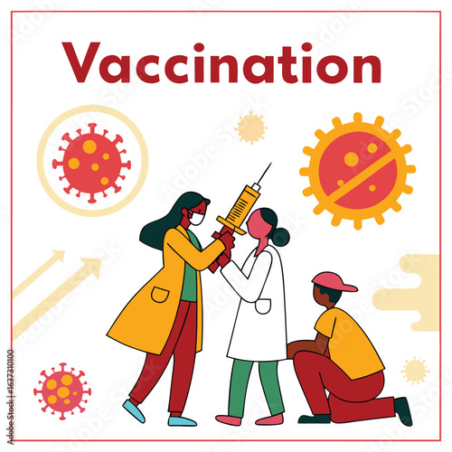 Vector poster encouraging vaccination in local languages genereed by ai