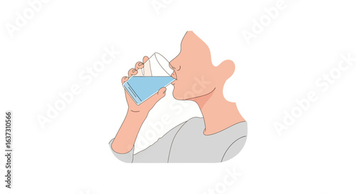 Hydration: A Person Drinking Water in Simple Illustration