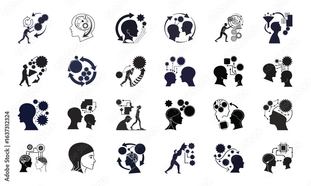 Fototapeta premium Set of Cybersecurity, Artificial Intelligence, and Technology Icons – Data Protection, Machine Learning, Network Security, and Digital Innovation Concepts