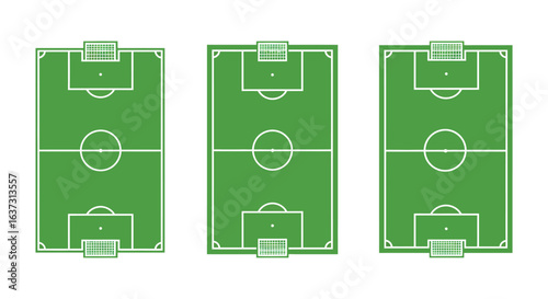 Three Football Field Layouts in Green and White Silhouette
