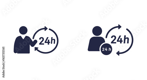 24 Hour Customer Service Support Icon Set in Silhouette Style silhouette