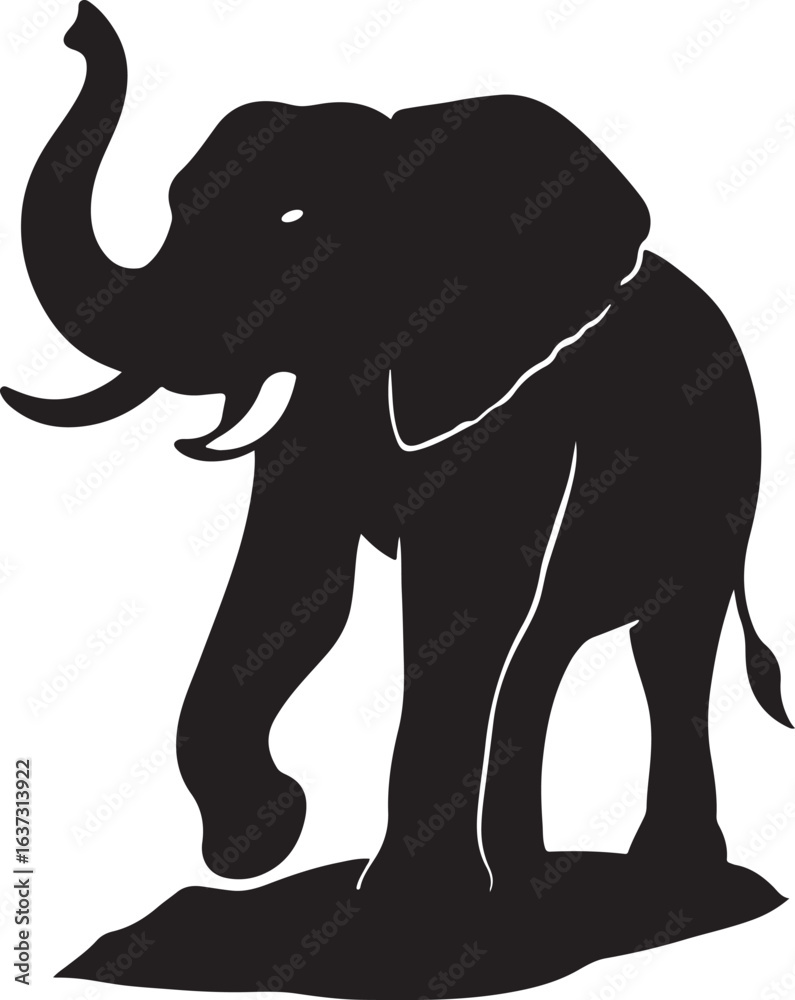 Obraz premium A black silhouette of a walking elephant with its trunk lifted silhouette