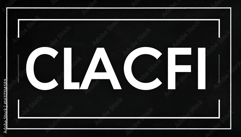 Fototapeta premium Bold White CLACFI Text on Black Background with White Border