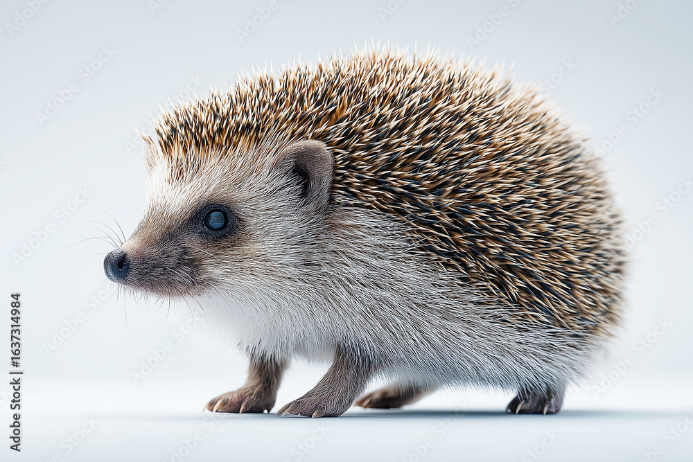 Obraz premium hedgehog, animal, mammal, isolated, wildlife, wild, bristle, nature, porcupine, small, cute, rodent, white, snout, prickly, protection, spiny, grass, studio, hedge, needle, spine, brown, young, 