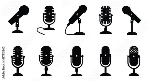 Microphone Collection Vintage and Modern Styles in Black Silhouette silhouette