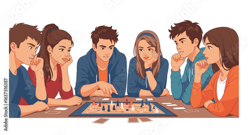 Group of friends playing board game together, enjoying quality time and having fun at home