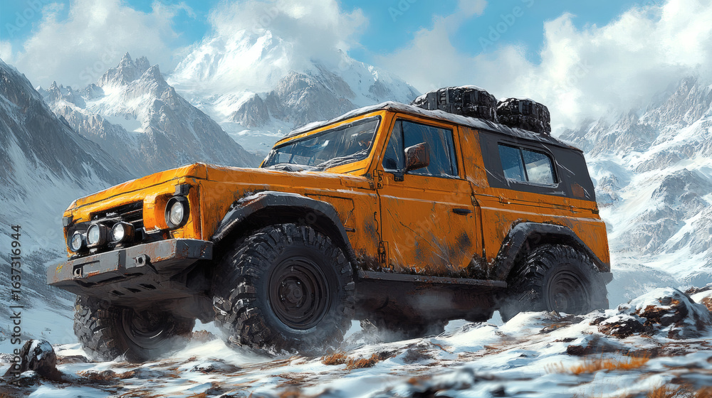 Obraz premium a rugged convertible in a mountain track