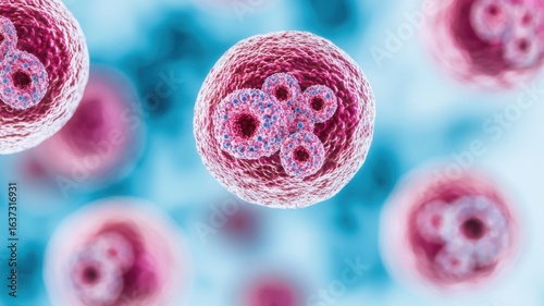 Tumor cells and microscopy concept. Abstract representation of cells with blue and pink hues.