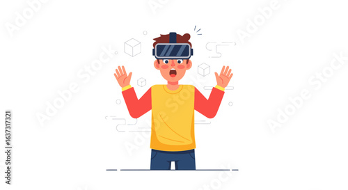 Excited person experiencing virtual reality with VR headset, immersive technology concept