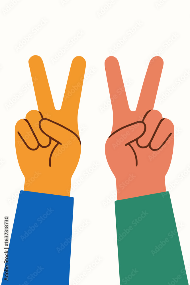 Fototapeta premium Flat Vector of Hands Forming Peace Sign – Harmony and Friendship Illustration on White Background