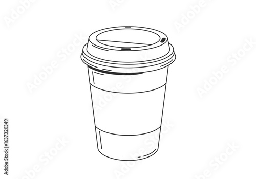 Line art of a togo coffee cup with a lid featuring a sleeve