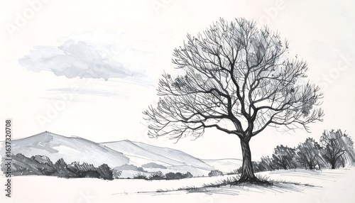 Monochromatic landscape drawing