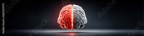 Illuminating Neurological Illness - Split Brain Icon in Red Glow with Copy Space