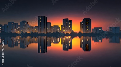 Cityscape Reflection at Twilight