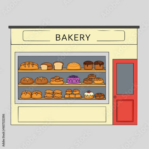 Vector Flat Design of a Bakery Shop Interior with Shelves