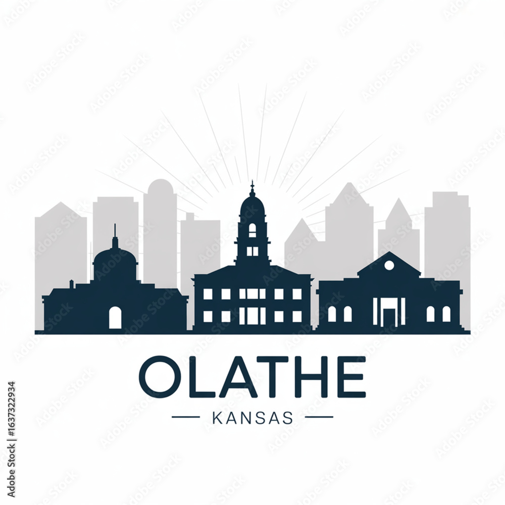 Fototapeta premium Olathe, Kansas Skyline Silhouette - Courthouse and City Hall Vector Illustration