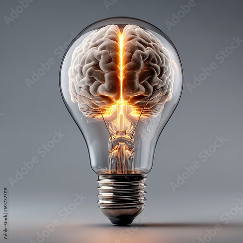Brain in lightbulb, idea concept
