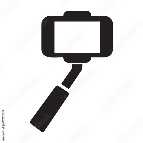 Selfie stick icon with extended handle and mounted phone for taking photos