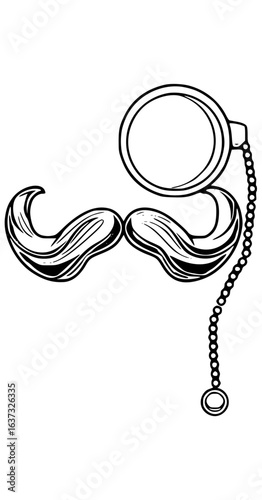 Mustache and monocle isolated on white background