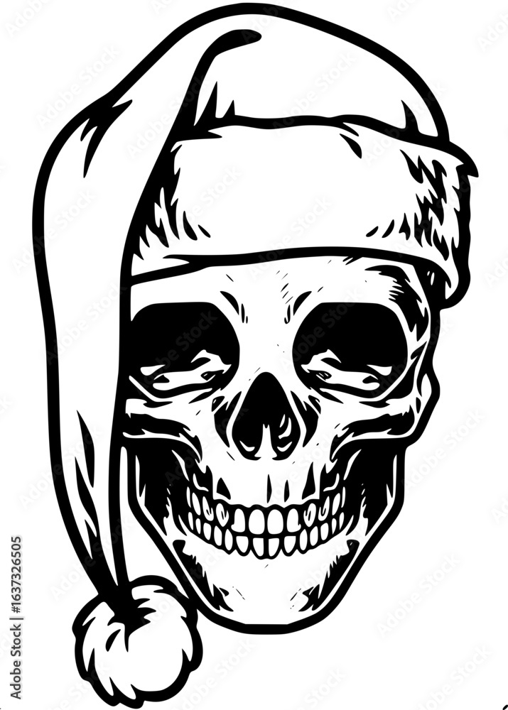 Obraz premium Skull wearing santa hat isolated on white background