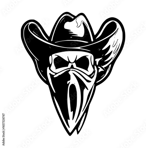 Cowboy skull with bandana isolated on white background