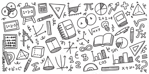 Set of hand drawn math symbol education doodle vector illustration