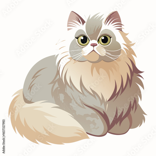 vector illustration of persian cat, lying graceful, flat design