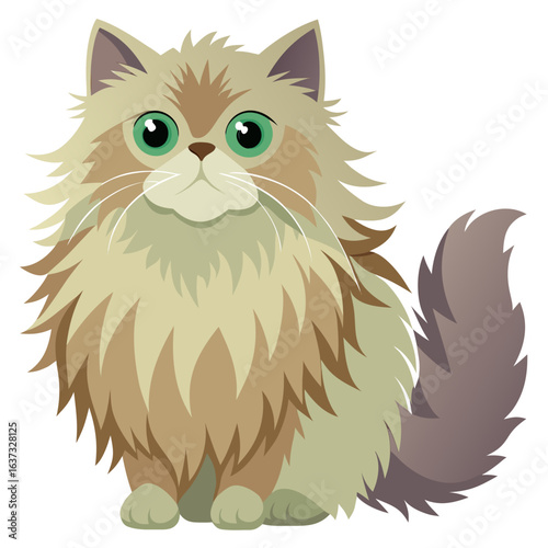 vector illustration of persian cat, grooming, flat design