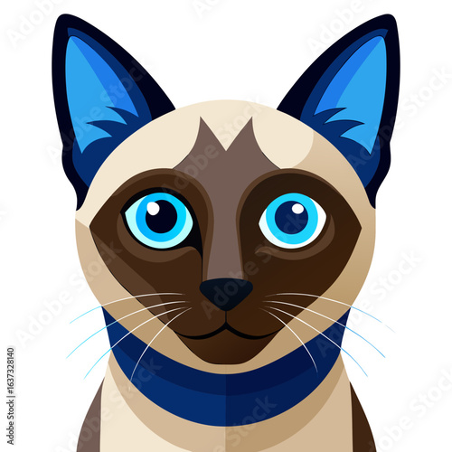 vector illustration of siamese cat, head close-up, flat design