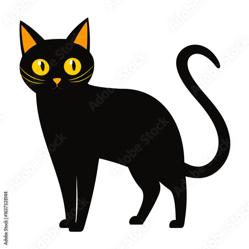 vector illustration of black cat, arched back, flat design
