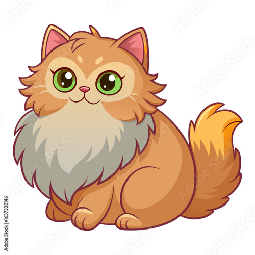 vector illustration of persian cat, lying graceful, cartoon