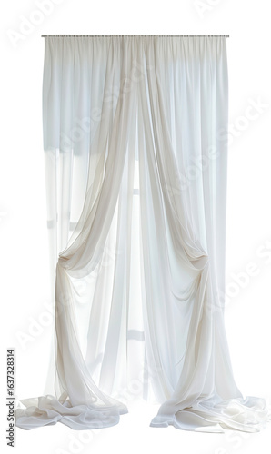 Full-length, off-white curtains, draped over a window