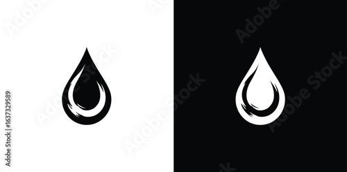 Contrasting black and white water droplet icons