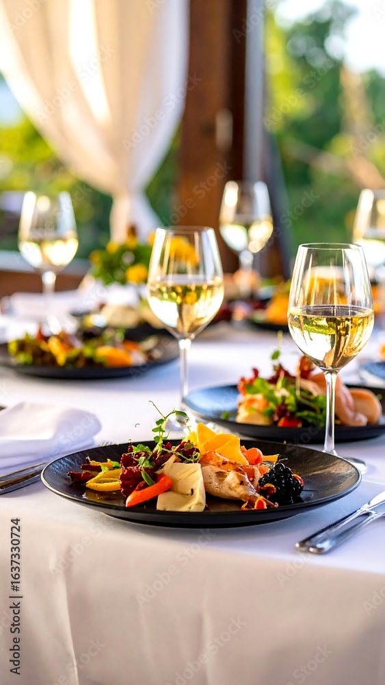 Fototapeta premium Elegant outdoor dining table with various dishes