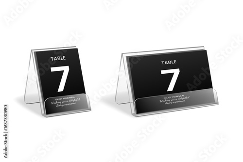 Minimalist black table number 7 restaurant sign mockup