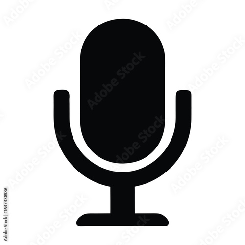 Black microphone icon for podcasting recording audio voice and speech broadcast communication studio
