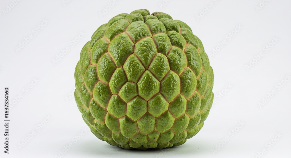 Fototapeta premium 鮮やか緑色 完熟チェリモヤ 爽やか質感 白背景撮影. AI Generated