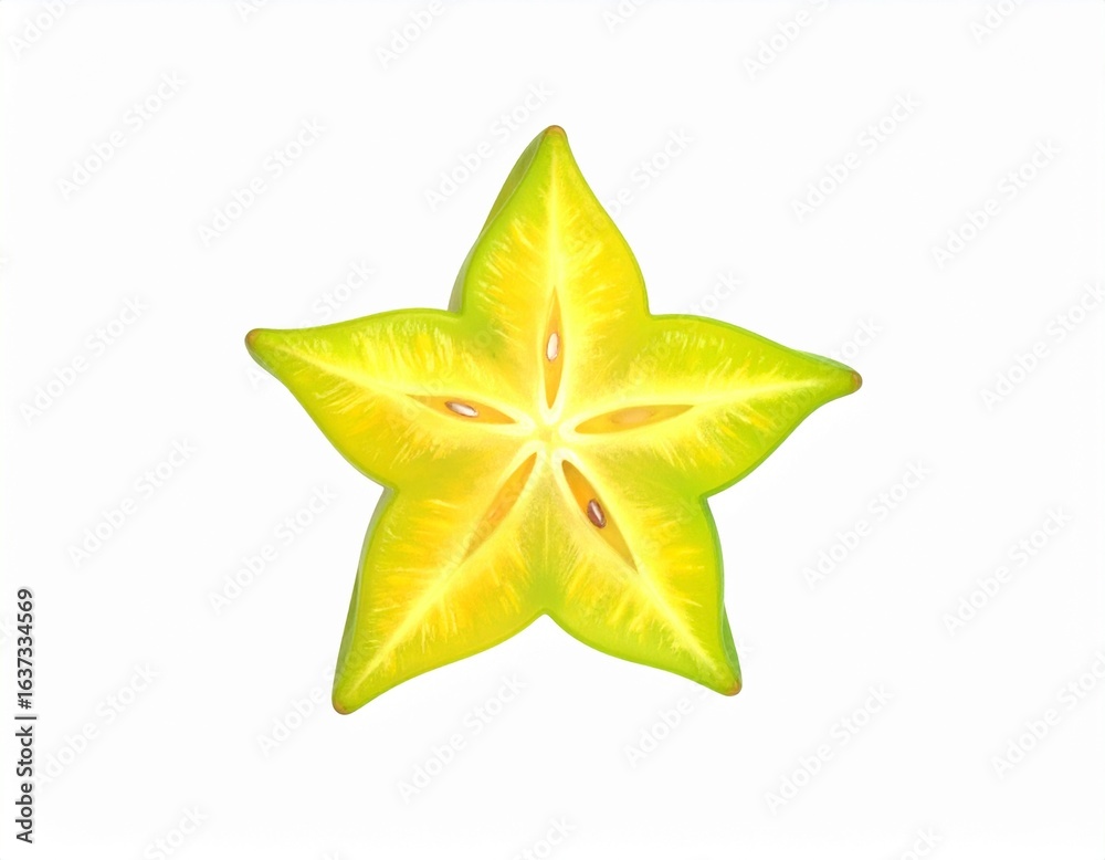 Fototapeta premium starfruit 3d rendering isolated on white background cartoon plastic style icon